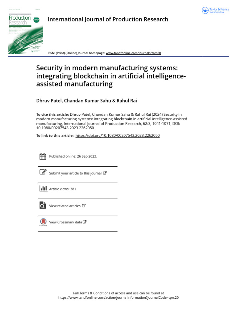 Security in Modern Manufacturing Systems: Integrating Blockchain in ...