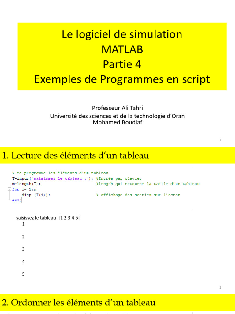 Exemples de scripts MATLAB pour débutants | PDF | Mathématiques ...
