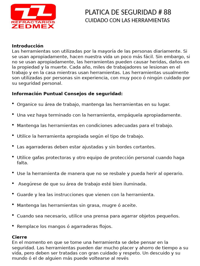 Seguridad en el Uso de Herramientas | PDF