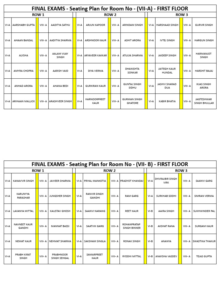 Final Exam Seating Plans by Room | PDF