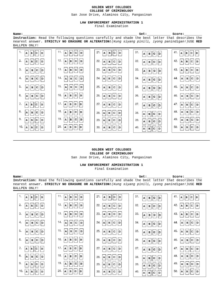 Law Enforcement Admin 1 Final Exam | PDF