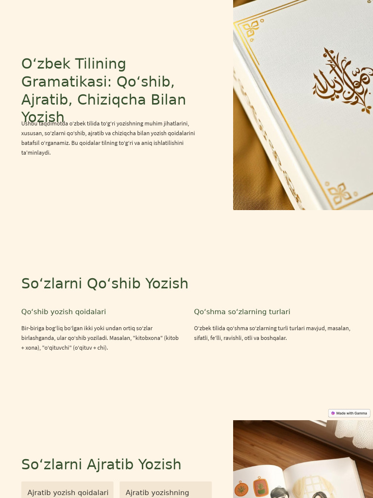 Ozbek Tilining Gramatikasi Qoshib Ajratib Chiziqcha Bilan Yozish | PDF