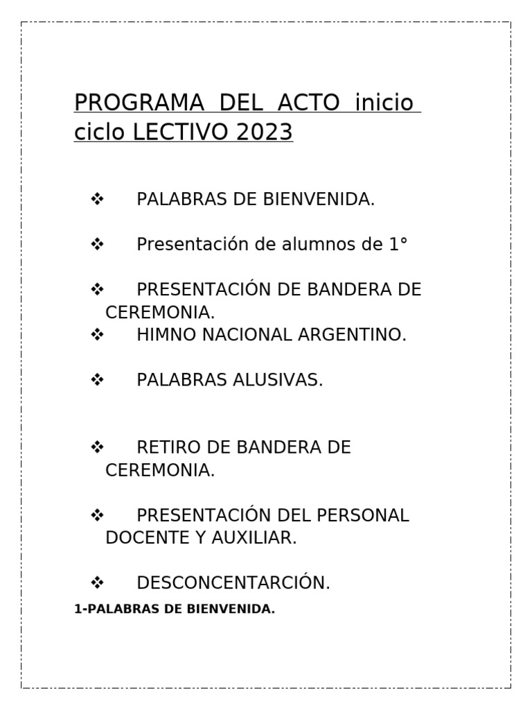 Acto de Inicio Ciclo Lectivo 2023 | PDF | Escuelas