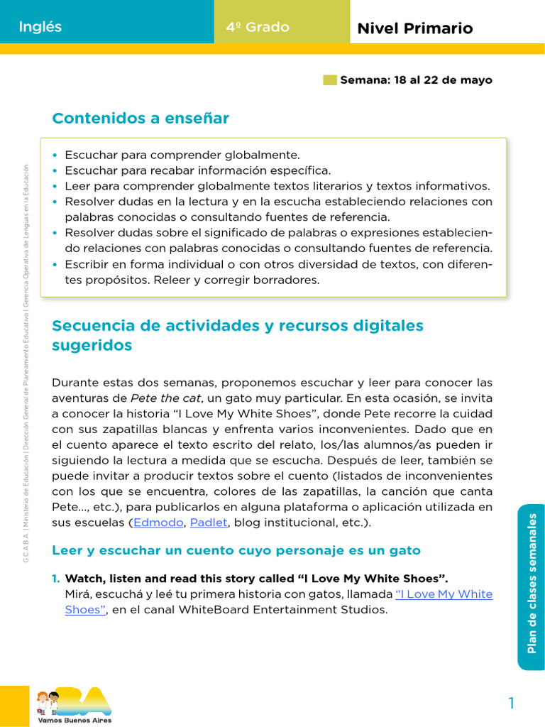 Plan de Clases Ingles Primaria | PDF