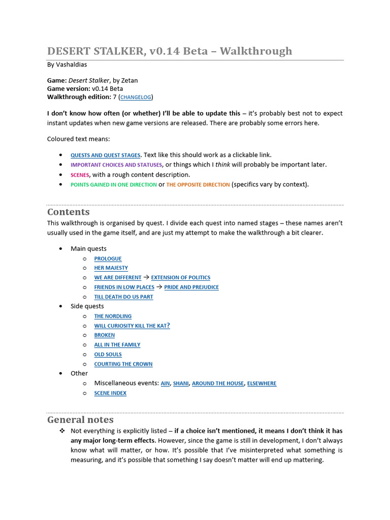 Desert Stalker v0.14 Walkthrough Guide | PDF