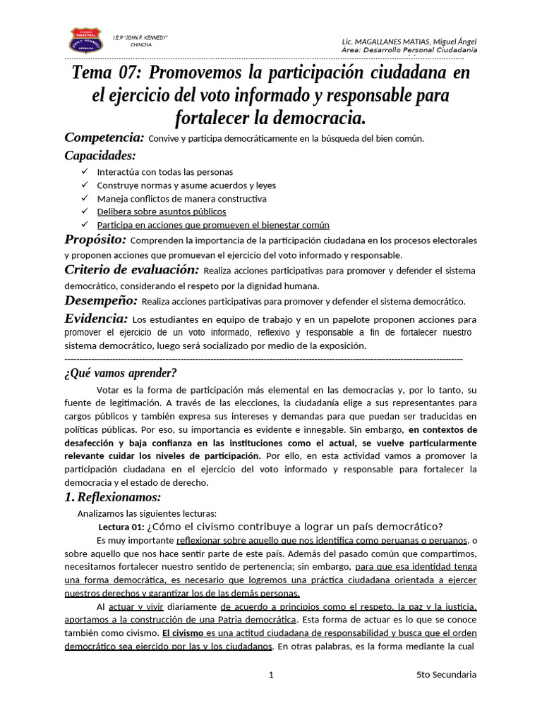 T7-IVBIM-5°S-Promovemos La Participación Ciudadana en El Ejercicio Del ...