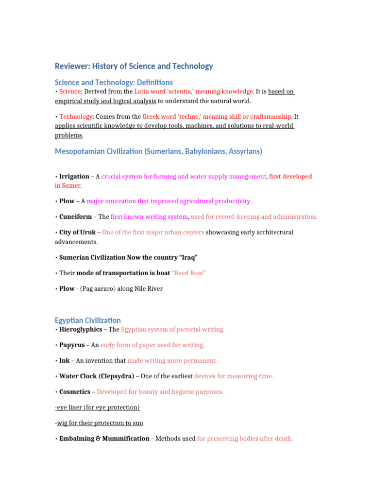 History of Science and Technology Overview | PDF | Science | Sumer