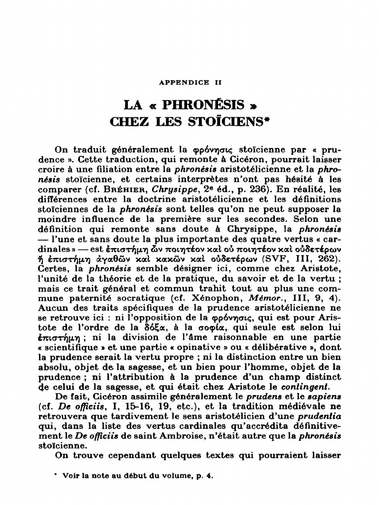 Phronésis stoïcienne et prudence aristotélicienne | PDF | Stoïcisme ...