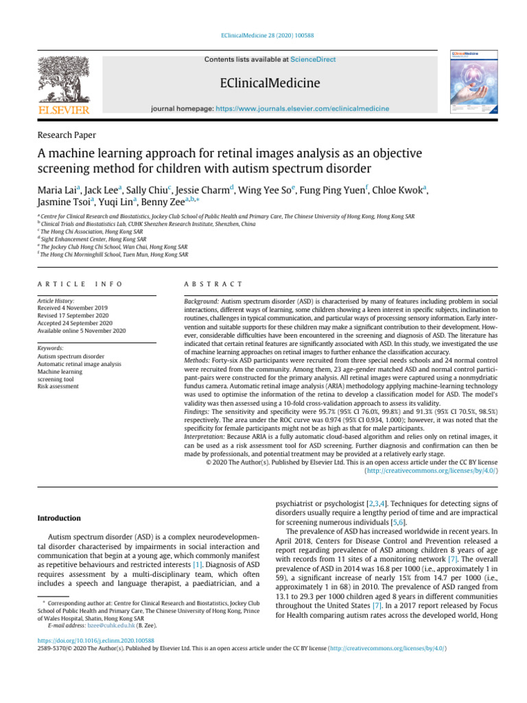 Machine Learning for ASD Retinal Screening | PDF | Retina | Autism