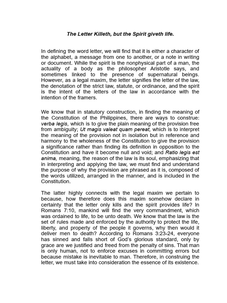 Spirit vs. Letter in Legal Interpretation | PDF | Christian Belief And ...