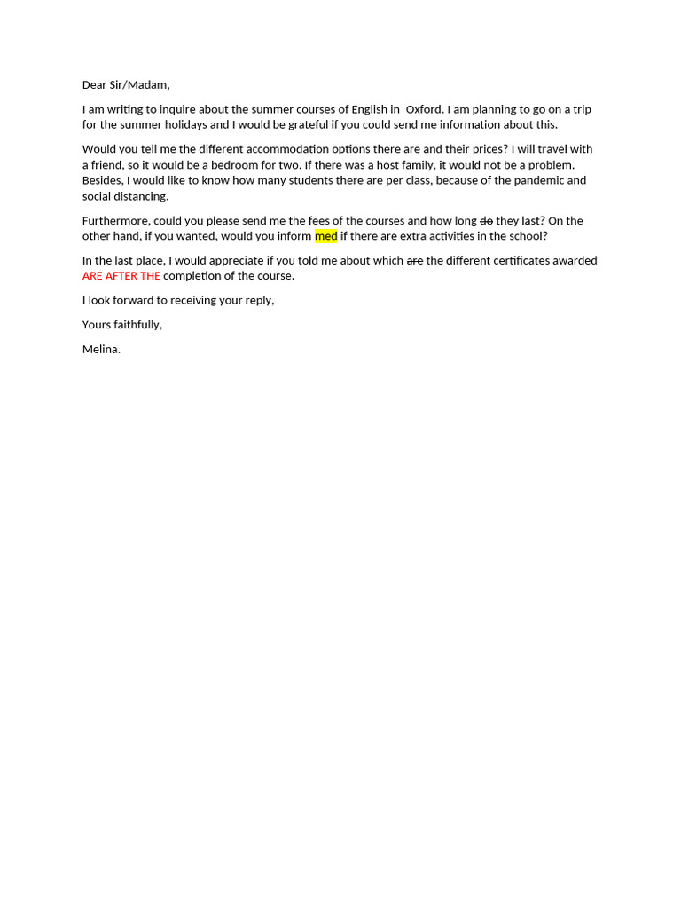 Inquiry About Oxford Summer English Courses | PDF
