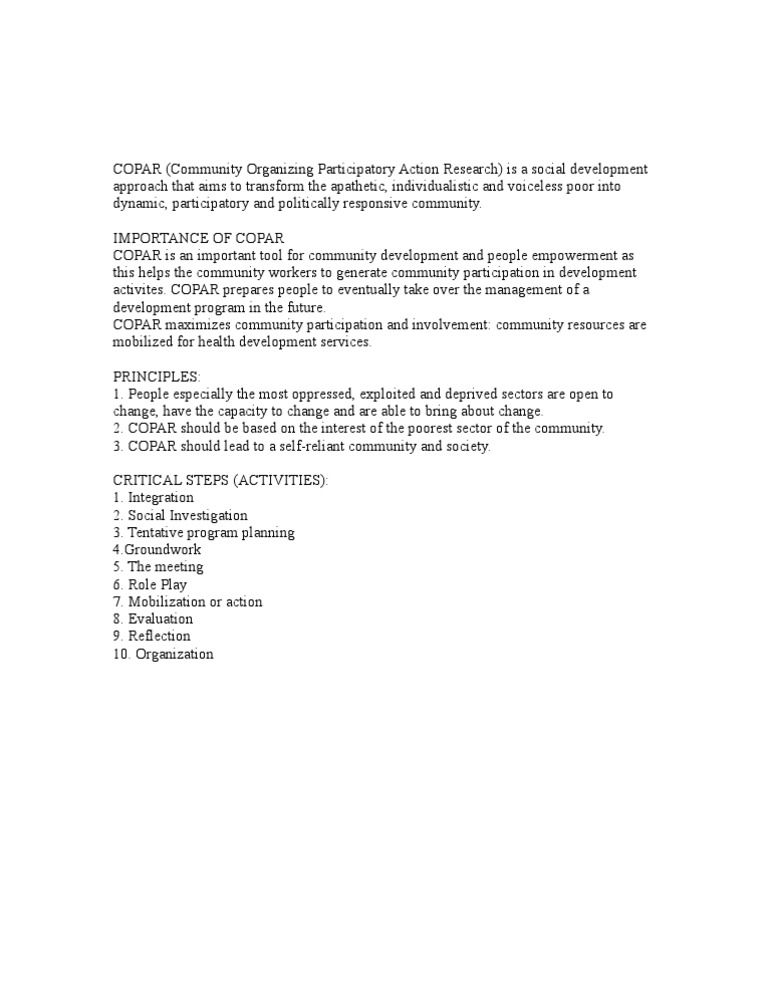 COPAR | PDF | Participatory Action Research | Community Organizing