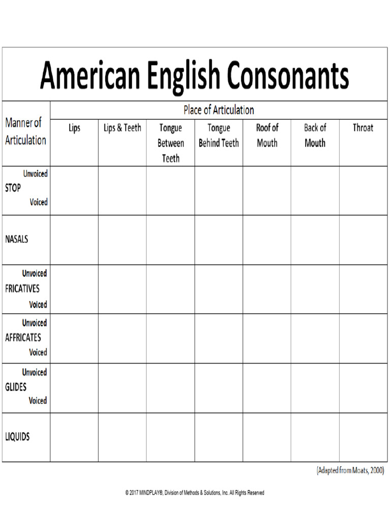 Blank American English Consonant Chart | PDF