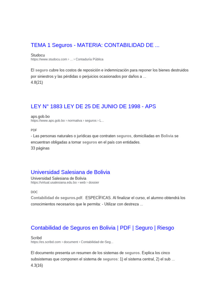 Contabilidad de Seguros en Bolivia | PDF