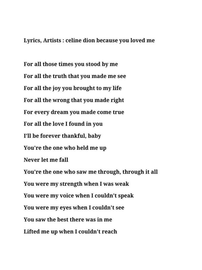 Because You Loved Me Lyrics | PDF