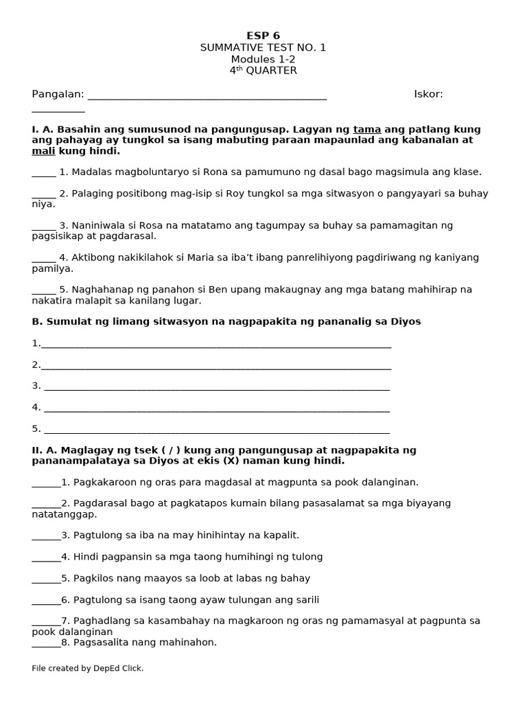 Esp6 ST1 Q4 | PDF