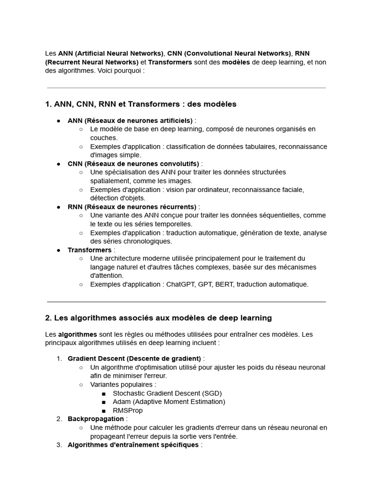 Modèles et algorithmes en deep learning | PDF | Apprentissage profond ...