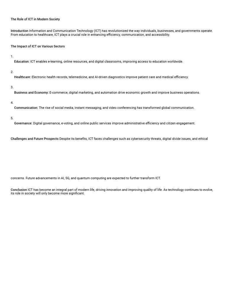 The Role of ICT in Modern Society | PDF