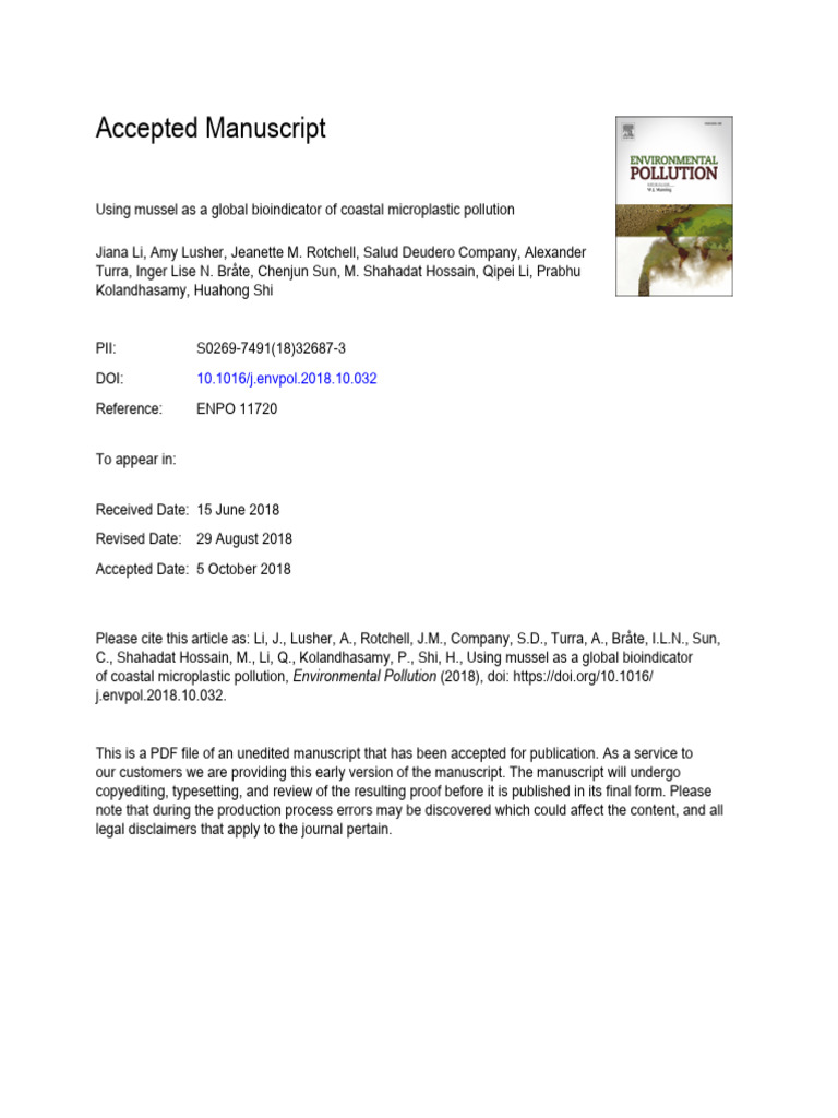 Mussels as Bioindicators of Microplastics | PDF | Earth Sciences ...