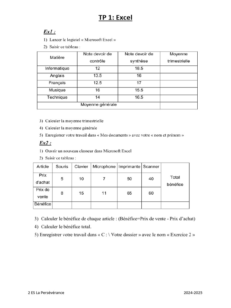 TP 1 Excel | PDF
