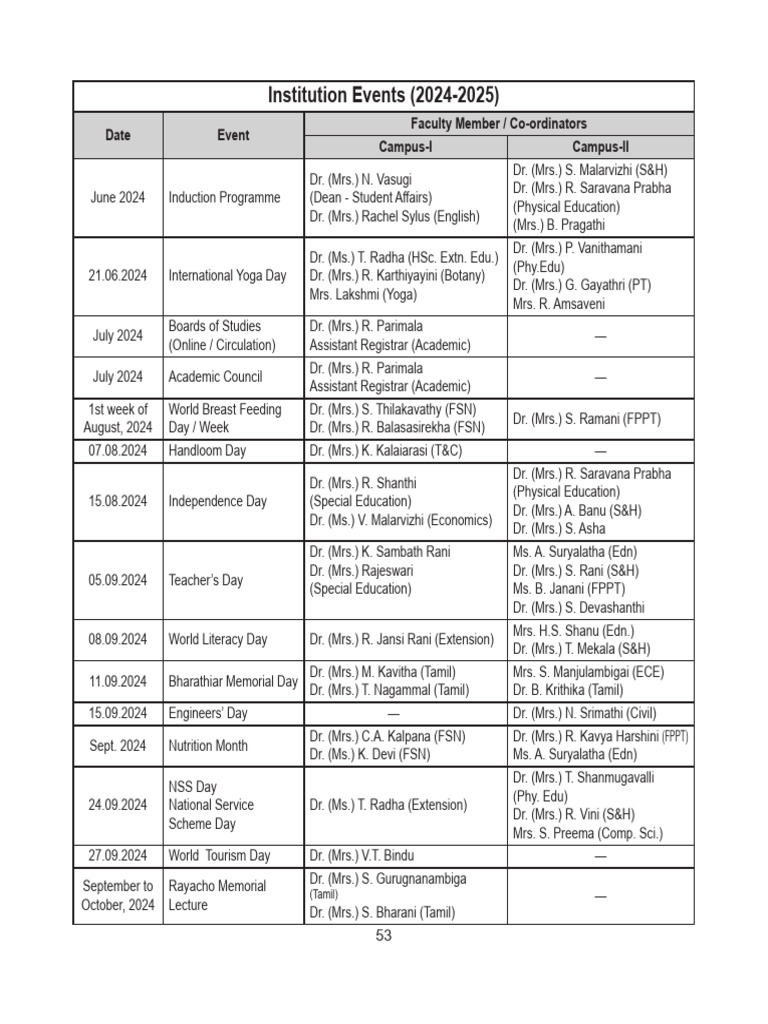 2024-2025 Institutional Events Calendar | PDF