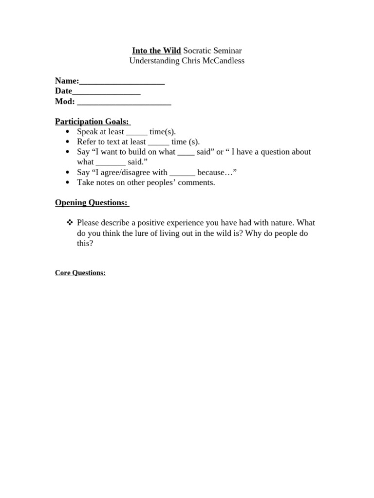 Into The Wild: Core Questions | PDF
