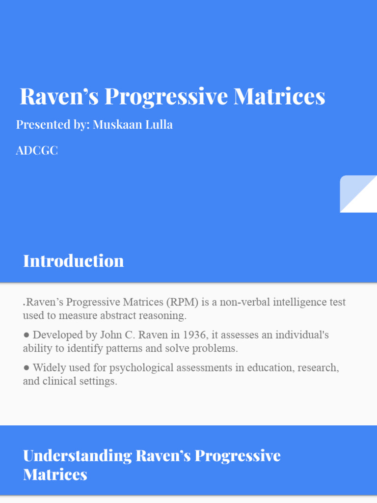 RAVEN'S PROGRESSIVE MATRICES PPT 103 | PDF | Learning Disability ...