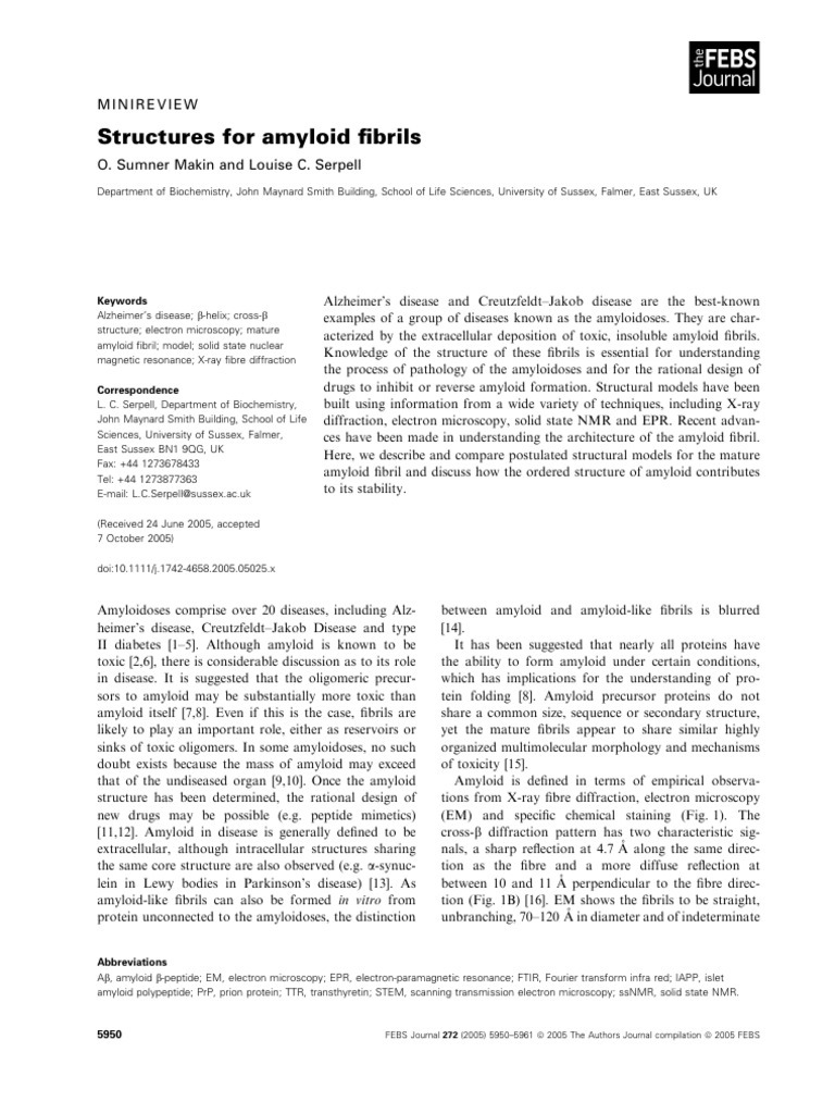 Structures of Amyloid Fibrils in Disease | PDF | Amyloid | Cell Biology