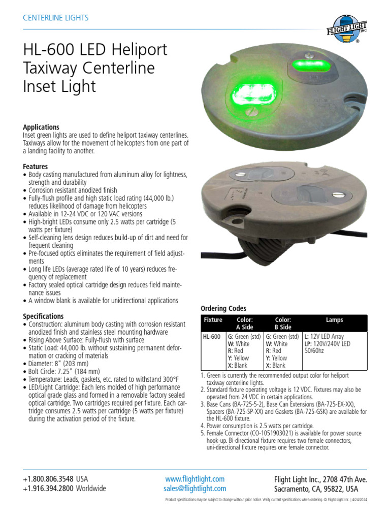 HL 600 LED Heliport Taxiway Centerline Light | PDF | Light Emitting ...