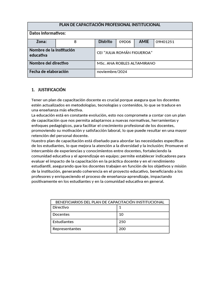 Plan de Capacitación Docente 2024-2025 | PDF | Enseñando | Evaluación