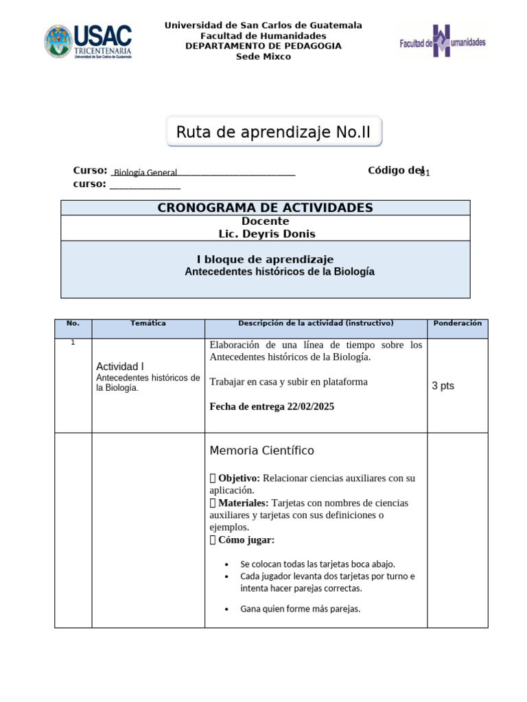 Ruta de Aprendizaje II Ciencias Auxiliares de La Biologia | PDF ...