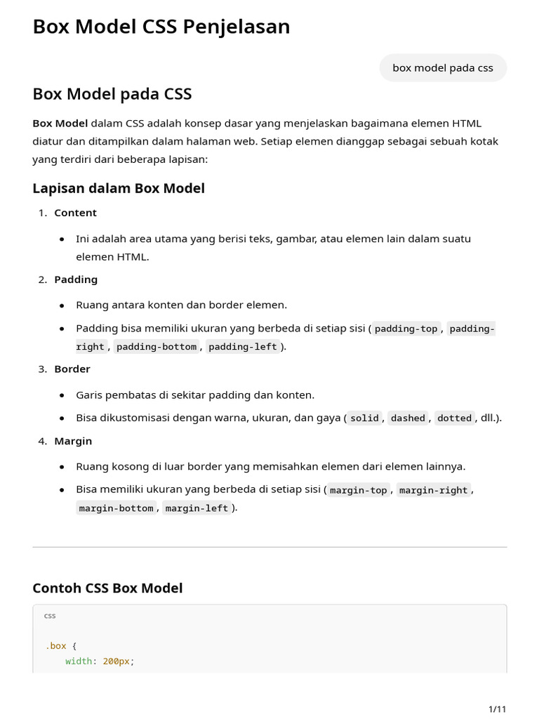Box Model CSS Penjelasan | PDF