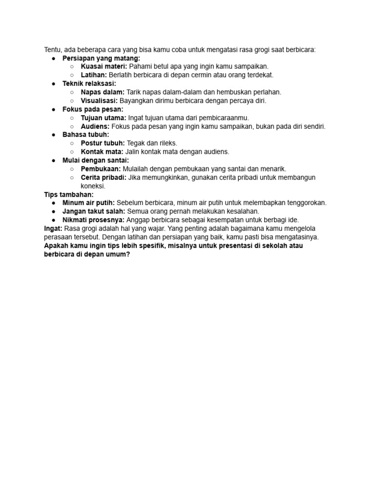 Cara Atasi Grogi Saat Berbicara | PDF