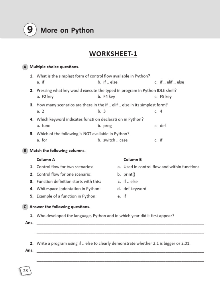 Class 7 Worksheet 2 | PDF | Python (Programming Language) | Control Flow