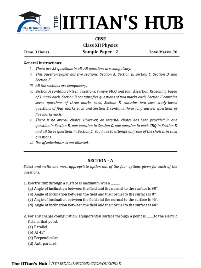 12th Physics Sample Paper - 2 | PDF | Atomic Nucleus | Alternating Current