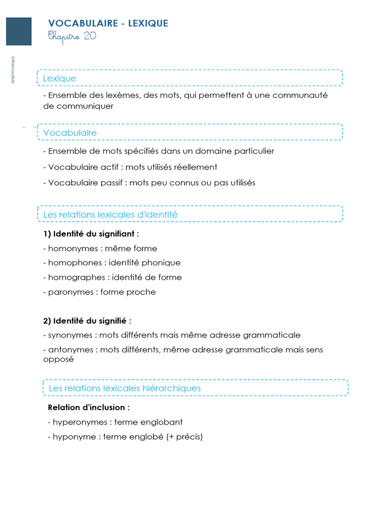 Lexique et vocabulaire en cycle 3 | PDF | Lexique | Vocabulaire