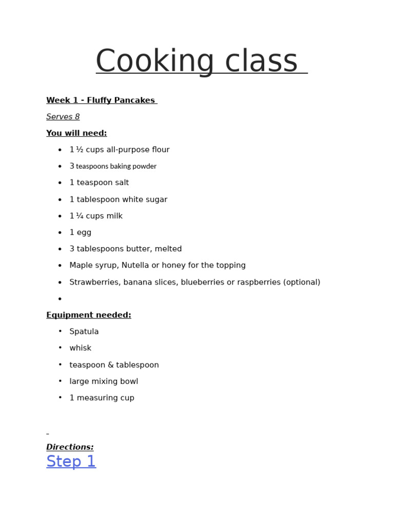 Cooking Class Week 1 Updated | PDF