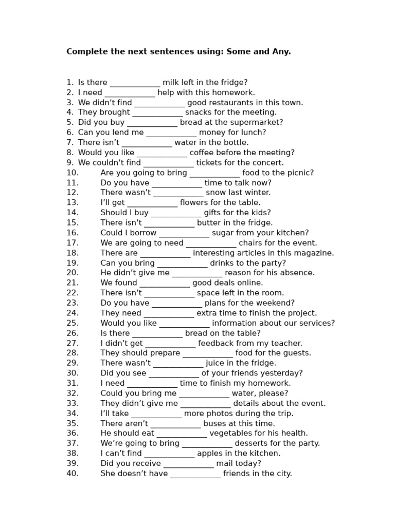 Using Some and Any in Sentences | PDF