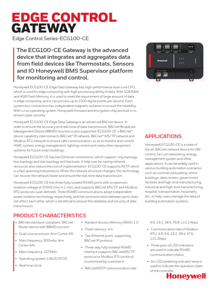 Honeywell ECG100-CE Edge Gateway Overview | PDF | Computer Network ...