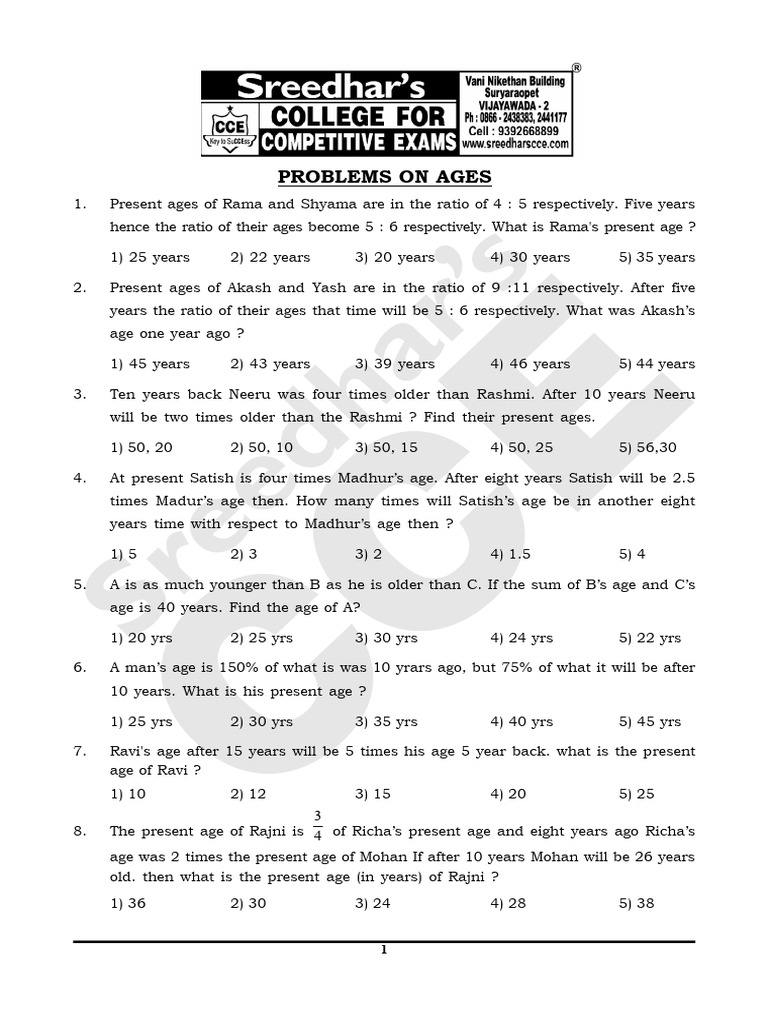 Age Problems and Solutions Guide | PDF