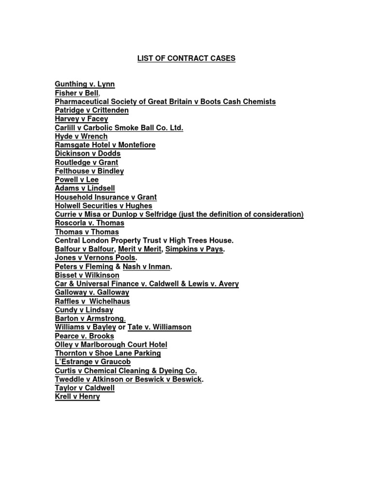 Key Contract Law Cases Explained | PDF | Consent | Jargon