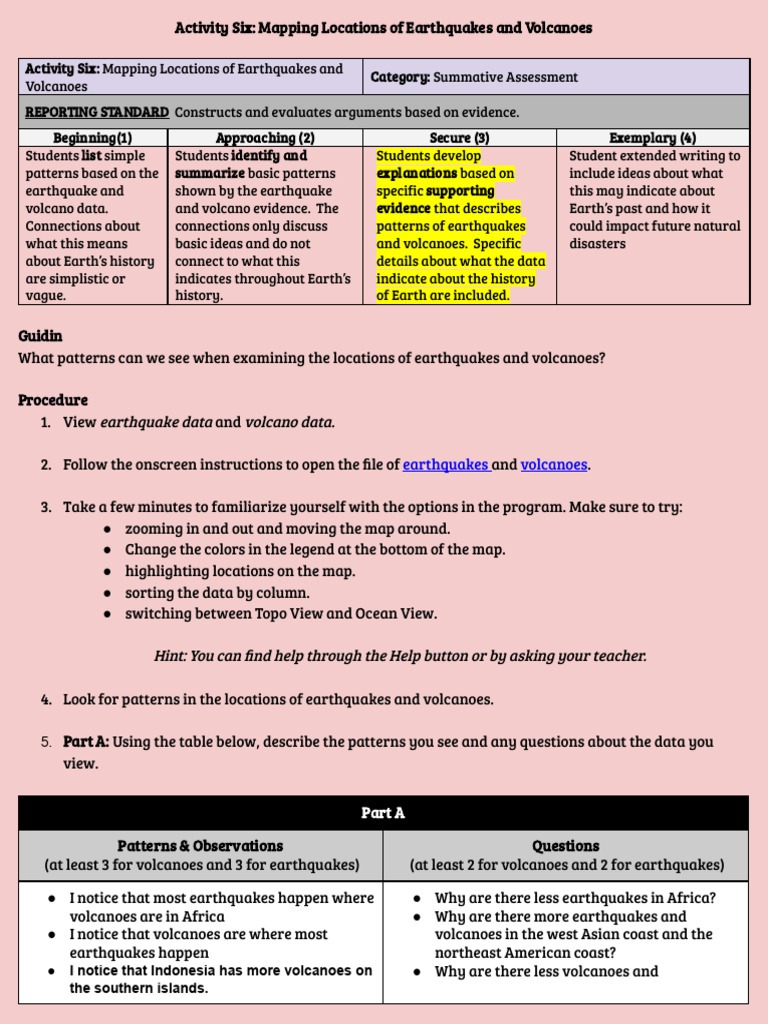 Ryan Activity Six - Mapping Locations of Earthquakes and Volcanoes ...