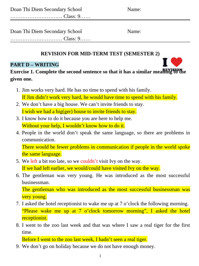 Mid-Term Test Writing Revision | PDF