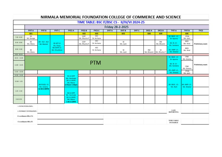 BSC IT/CS Time Table 2024-25 | PDF