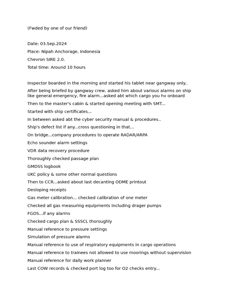 SIRE 2.0 Inspection Questions & Answers | PDF | Navigation
