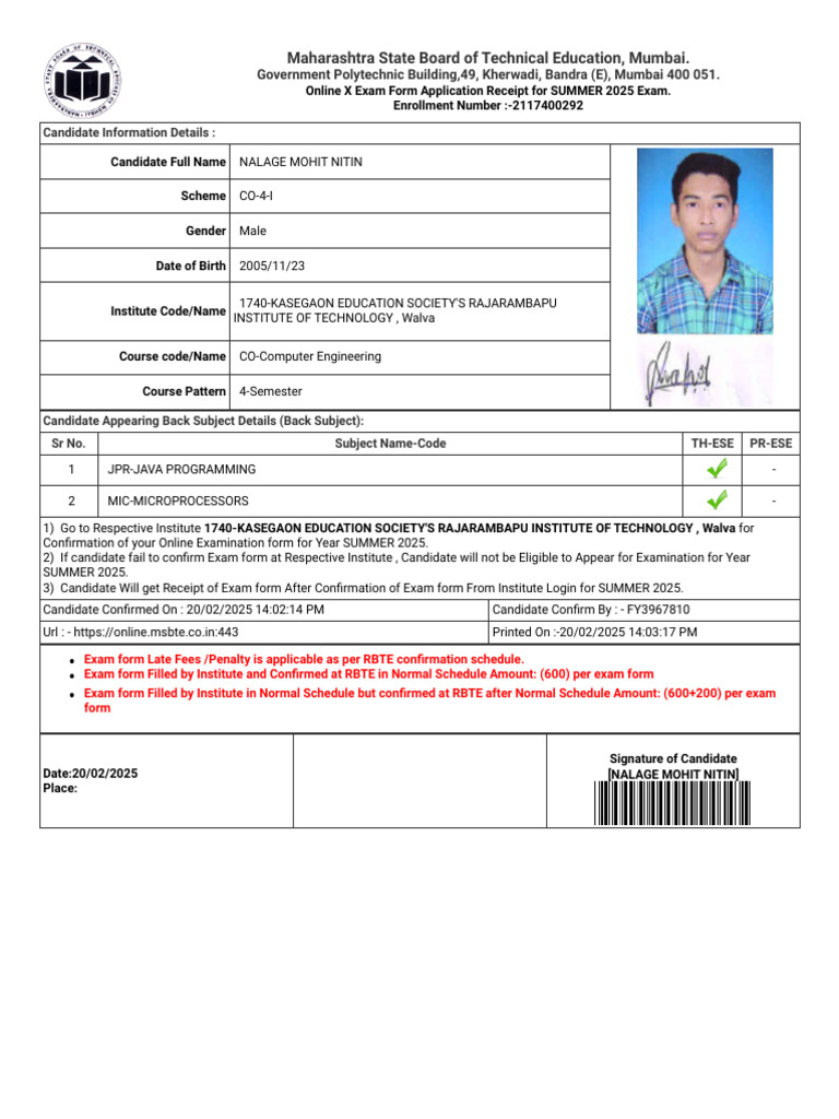 Exam Form Mohit 4i | PDF | Educational Stages | Qualifications