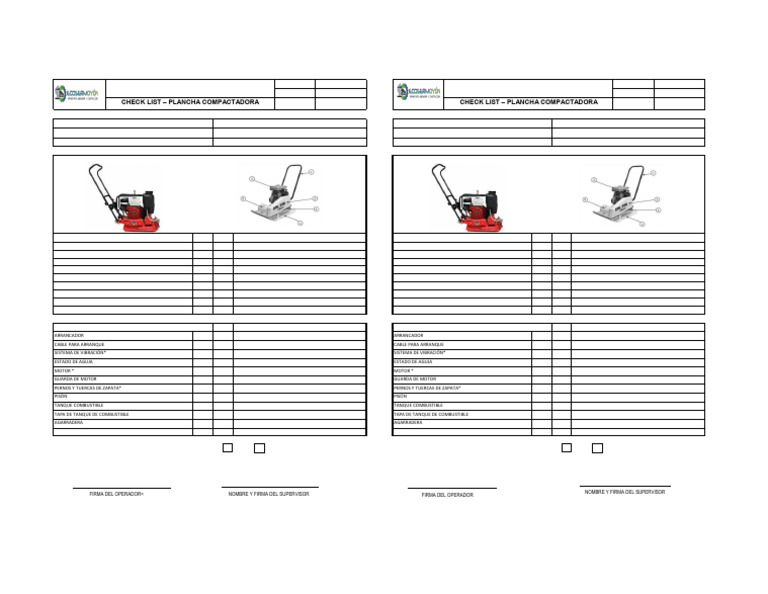 Checklist de Seguridad para Plancha Compactadora | PDF | Vehículos