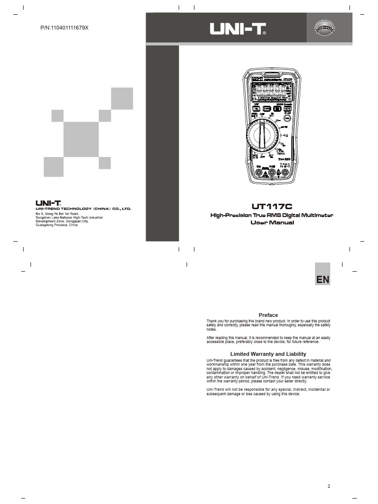 UT117C High-Precision Multimeter Manual | PDF | Capacitor | Electrical ...