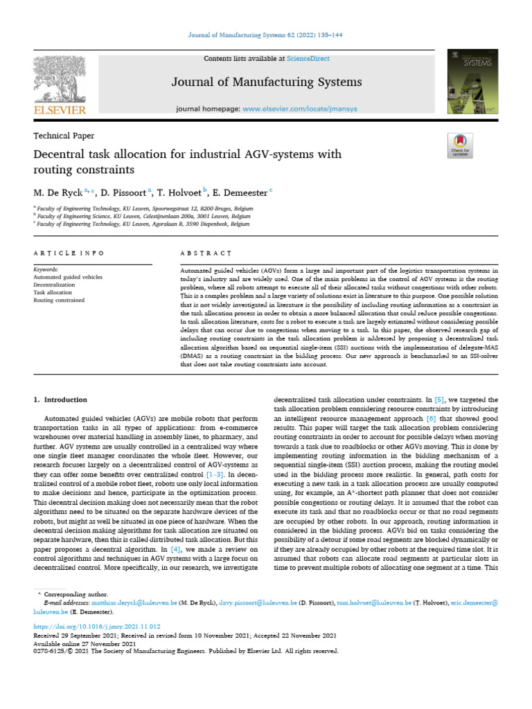 Decentralized Task Allocation for AGVs | PDF | Routing | Auction