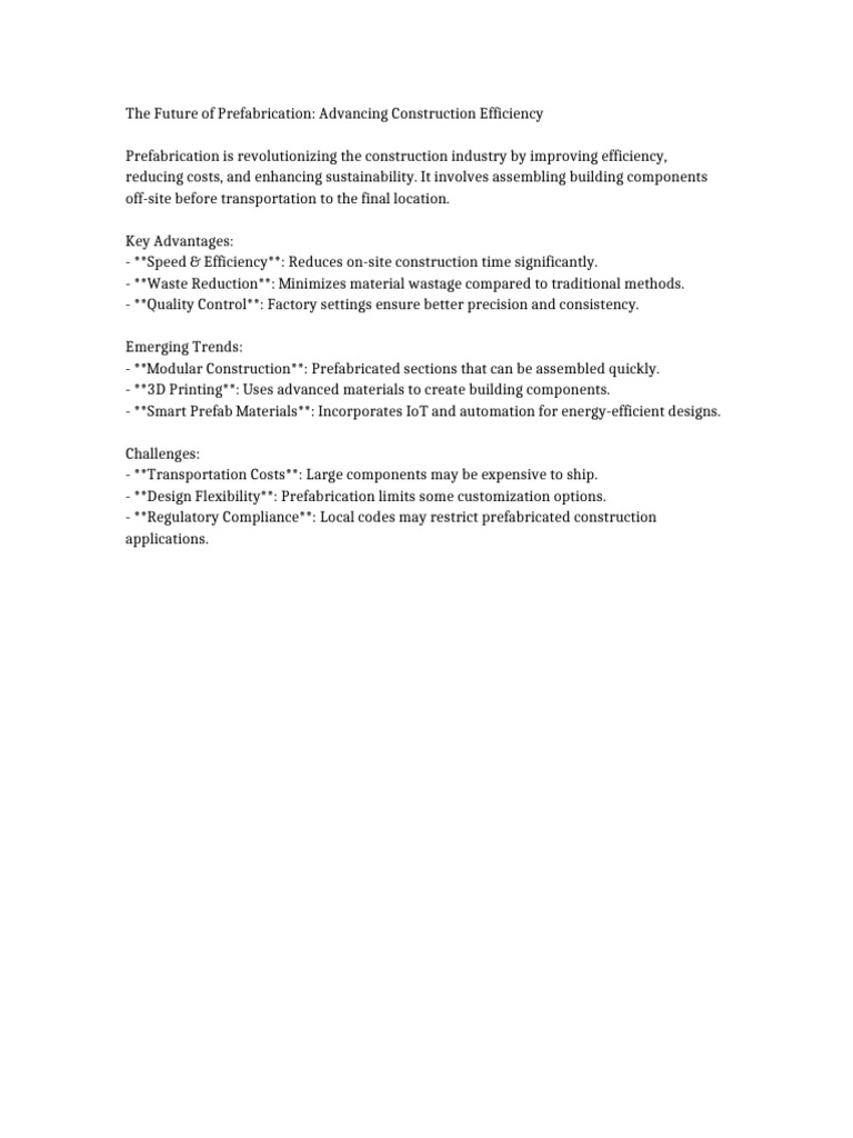 The Future of Prefabrication - Advancing Construction Efficiency | PDF